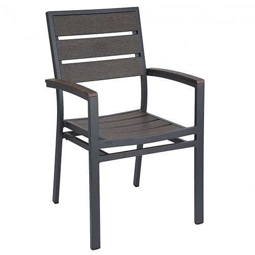Aluminum Patio Stack Armchair w/ Barn Wood Imitation Slats 7048A