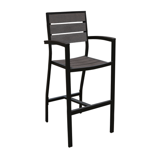 Aluminum Armed Barstool w/ Barnwood Imitation Slats 7048AB