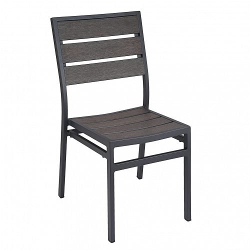 Aluminum Patio Stack Side Chair w/ Barnwood Imitation Slats 7048S
