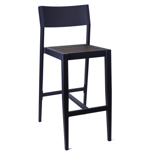 Aluminum Patio Barstool w/ Barn Wood Imitation Slats 7049B